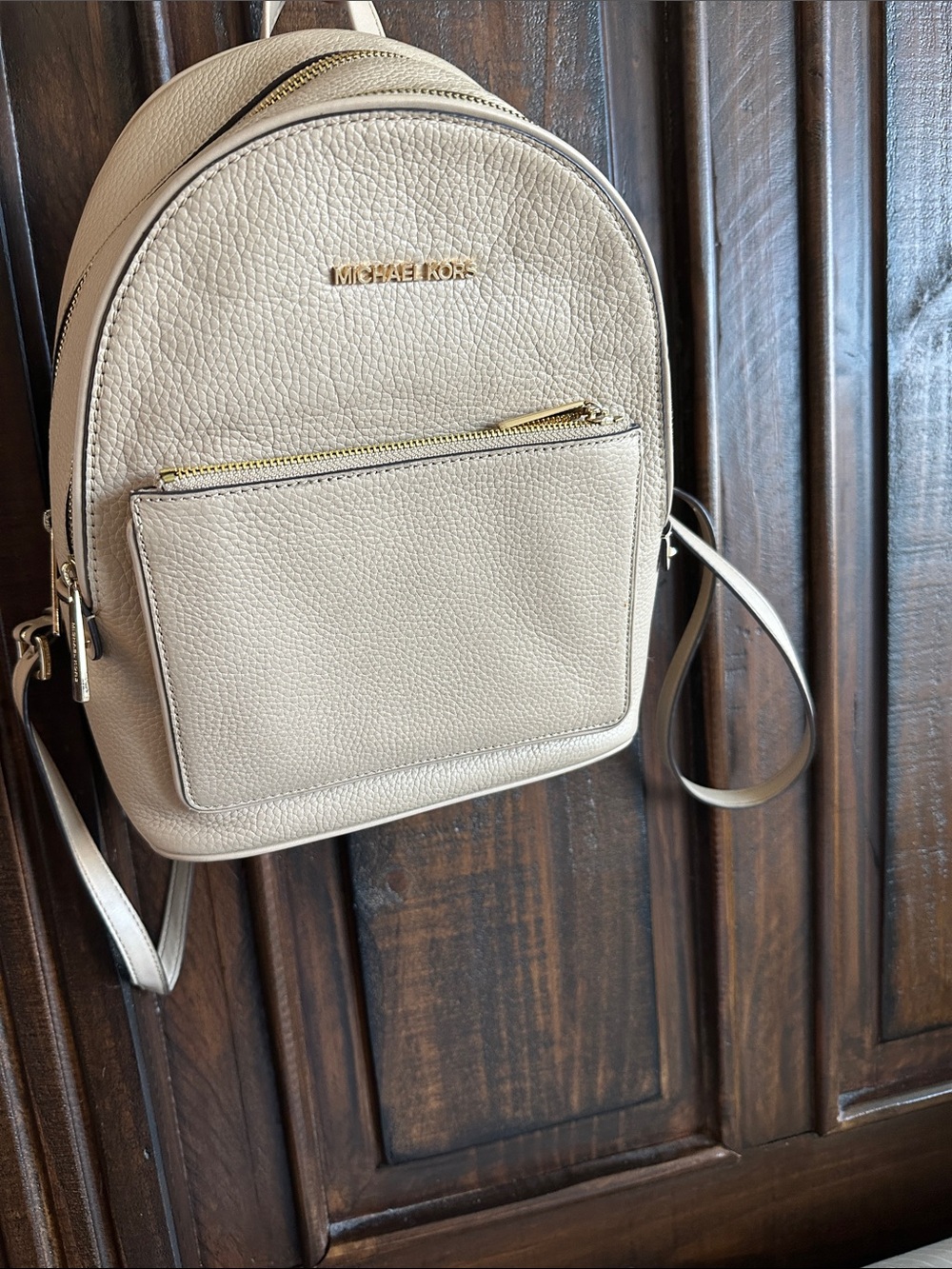 MICHAEL KORS Pebbled Leather Mini Backpack in Beige-Cream with Gold Hardware